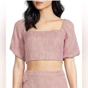 Lucy Paris Pink Vanessa Short Puff Sleeve Tweed crop top Medium M